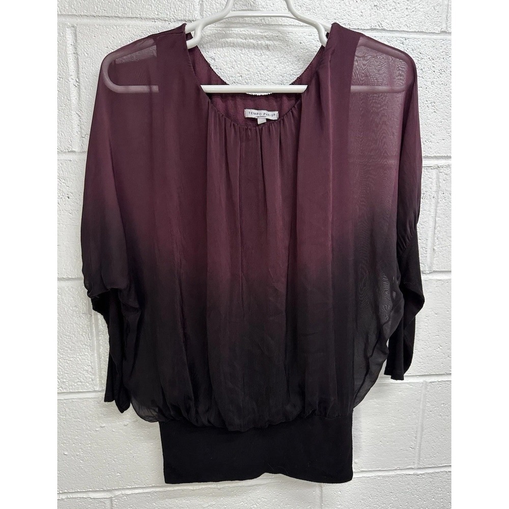 Tempo Paris Blouse Purple Black Ombre Sheer Silk / Women's Medium